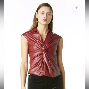 NWT Lari Cabernet Red Faux Leather Sleeveless Twist Front Top, Size S